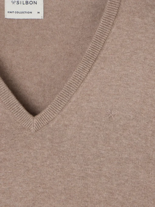 Silbon Smart Casual·Jerséis Y Cárdigan-Jersey cuello pico retro claro Marron