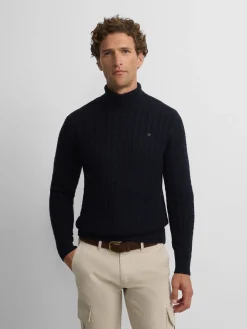 Silbon Smart Casual·Jerséis Y Cárdigan-Jersey cuello vuelto de ochos azul marino Azul marino