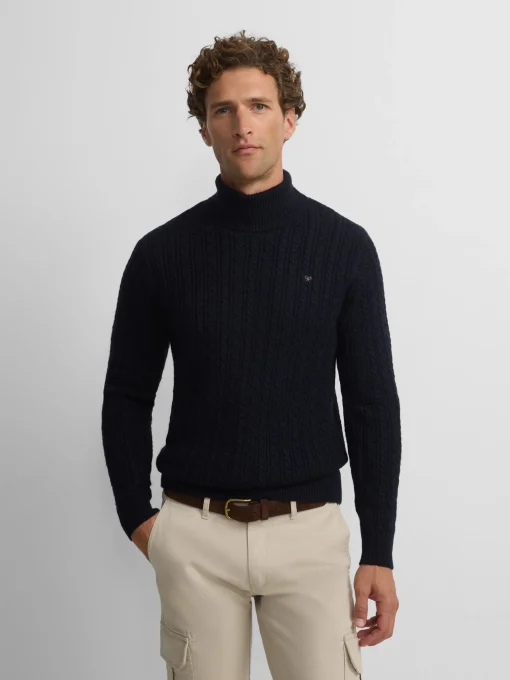 Silbon Smart Casual·Jerséis Y Cárdigan-Jersey cuello vuelto de ochos azul marino Azul marino