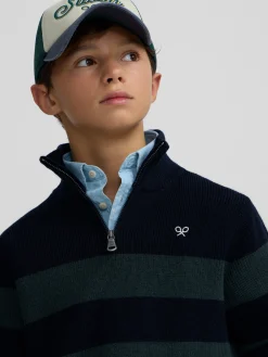 Silbon Jerséis-Jersey kids rayas media cremallera Verde