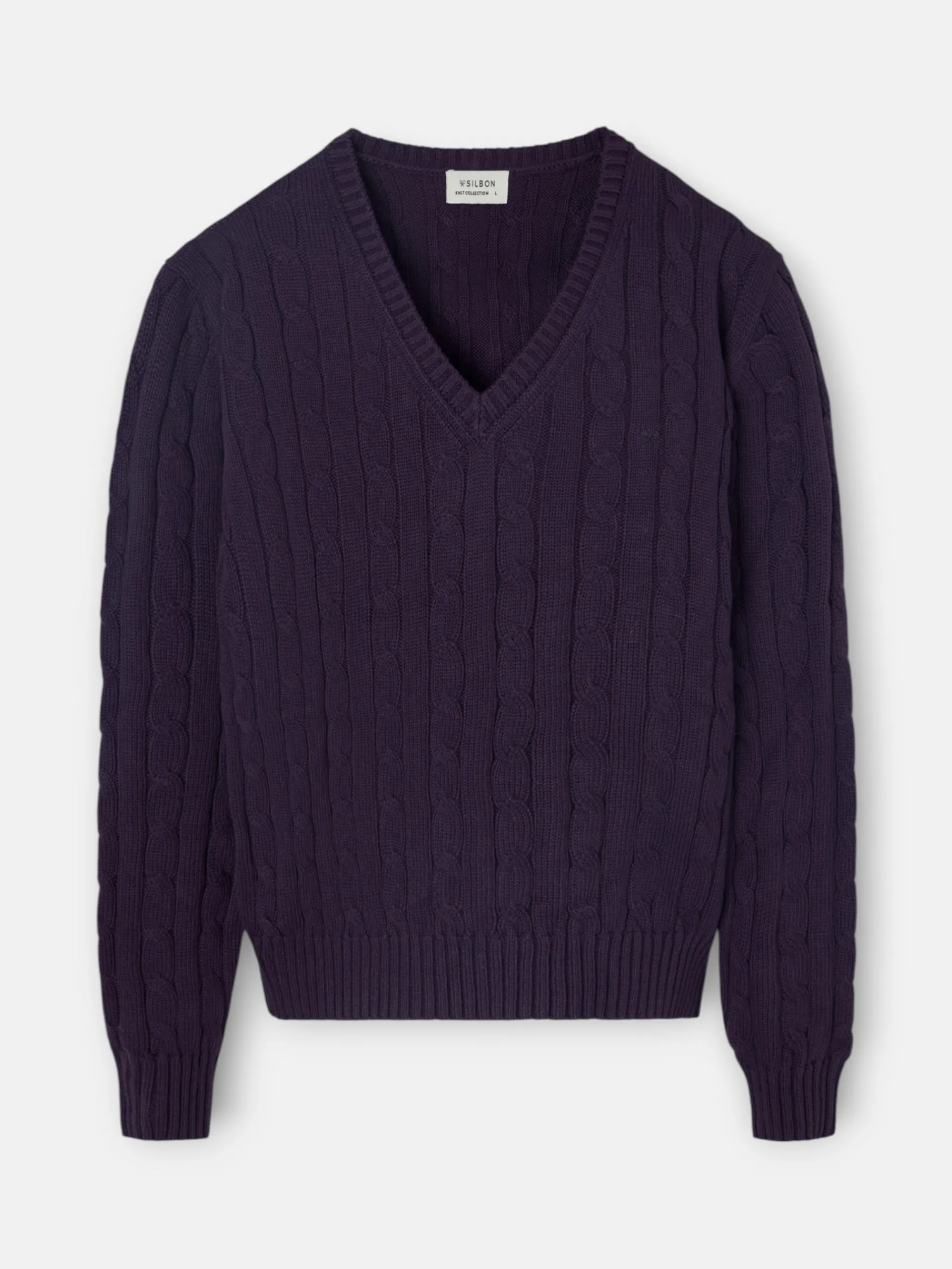 Silbon Punto-Jersey punto cuello pico Morado