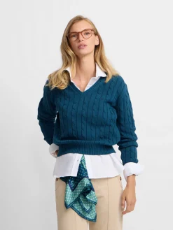 Silbon Punto-Jersey punto cuello pico Verde