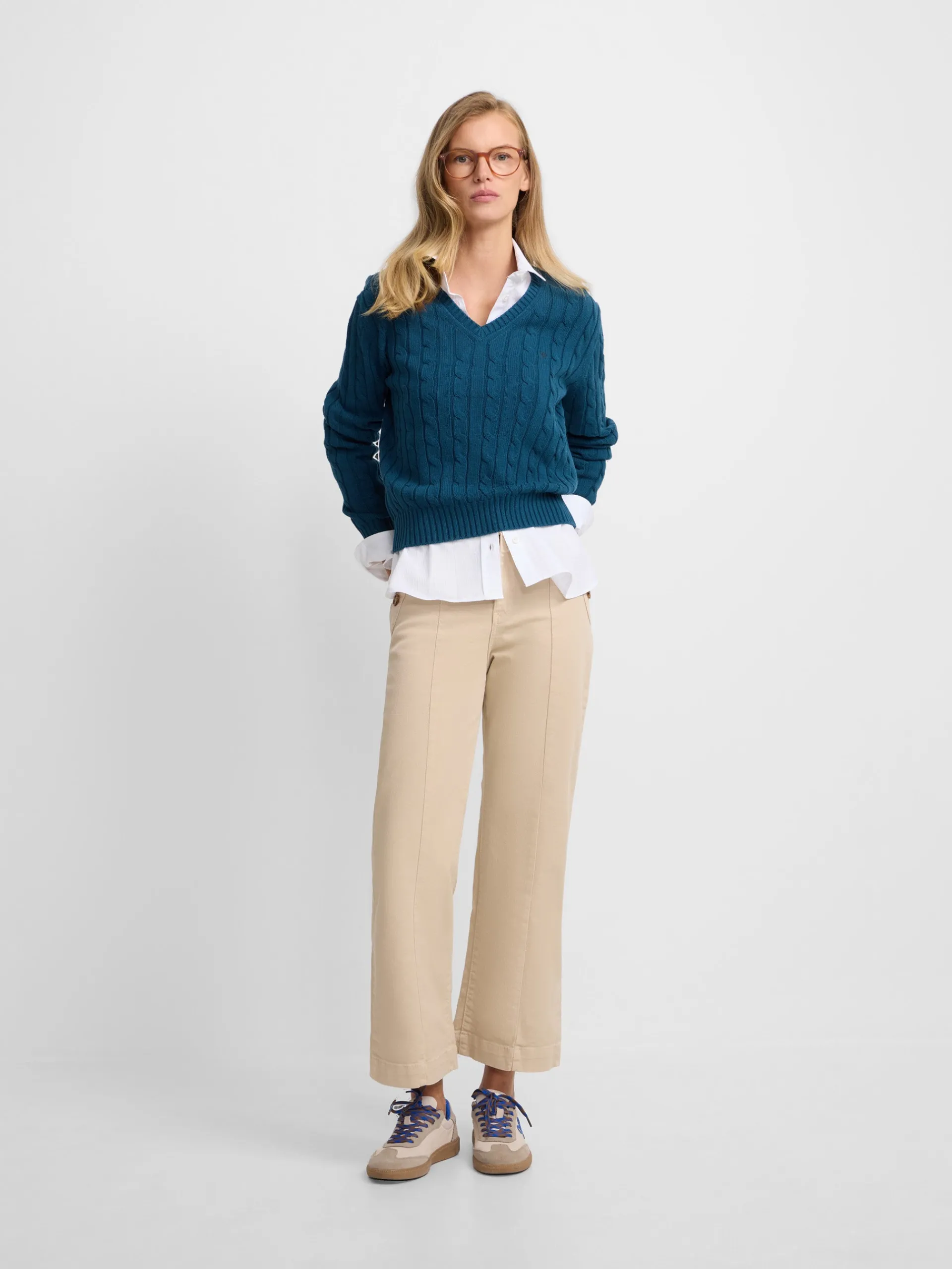 Silbon Punto-Jersey punto cuello pico Verde