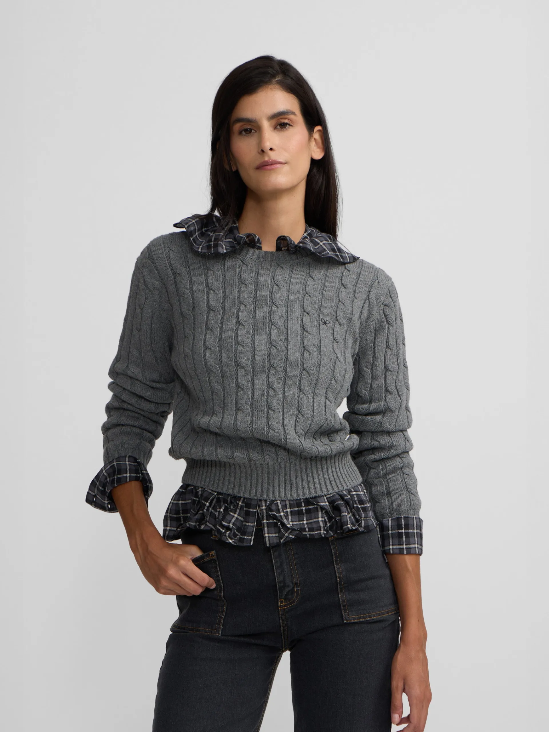 Silbon Punto-Jersey punto ochos Gris