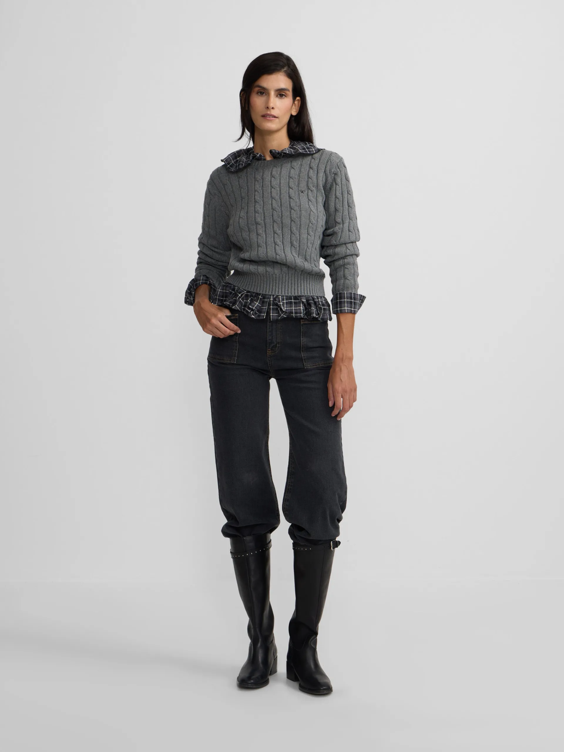 Silbon Punto-Jersey punto ochos Gris