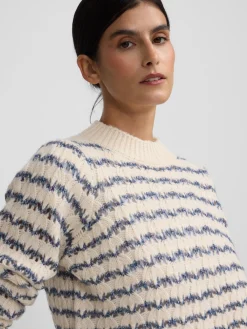 Silbon Punto-Jersey rayas lurex azul y blanco Crudo