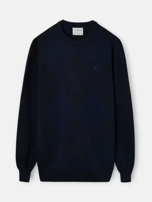 Silbon Smart Casual·Jerséis Y Cárdigan-Jersey retro rombos azul marino Azul marino