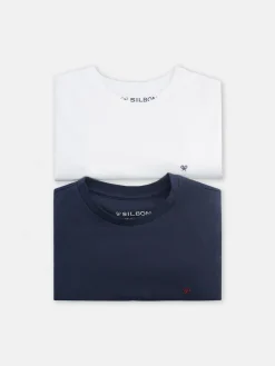 Silbon Smart Casual·Camisetas-Pack 2x camiseta miniraqueta blanca marina Azul marino