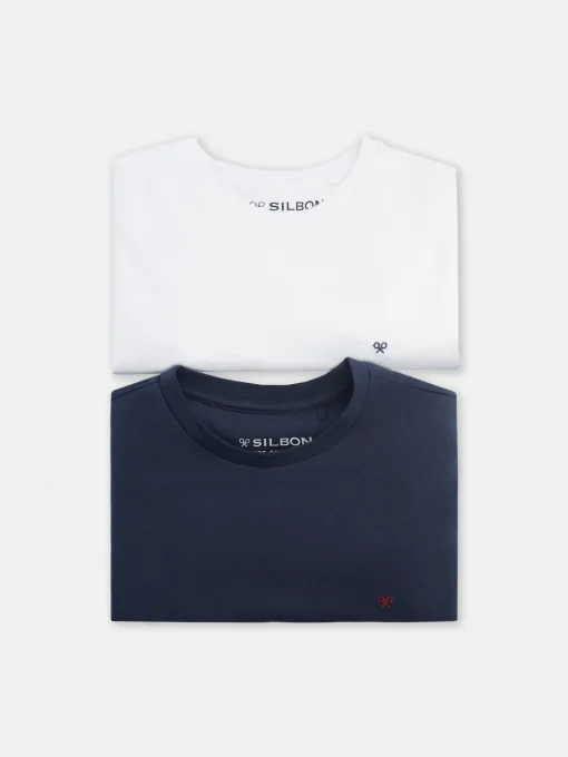 Silbon Smart Casual·Camisetas-Pack 2x camiseta miniraqueta blanca marina Azul marino