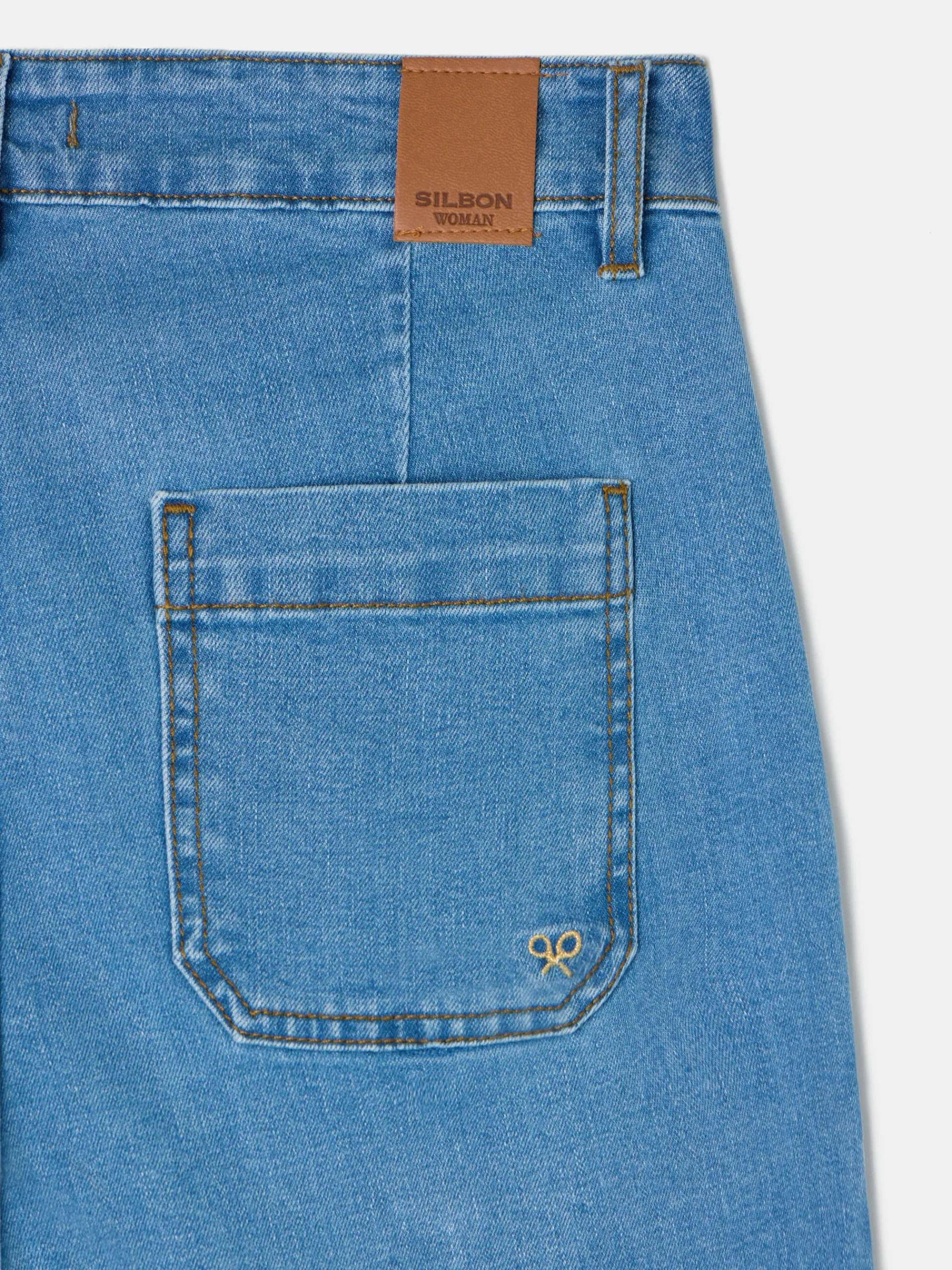 Silbon Pantalones-Pantalon culotte bolsillos denim Azul