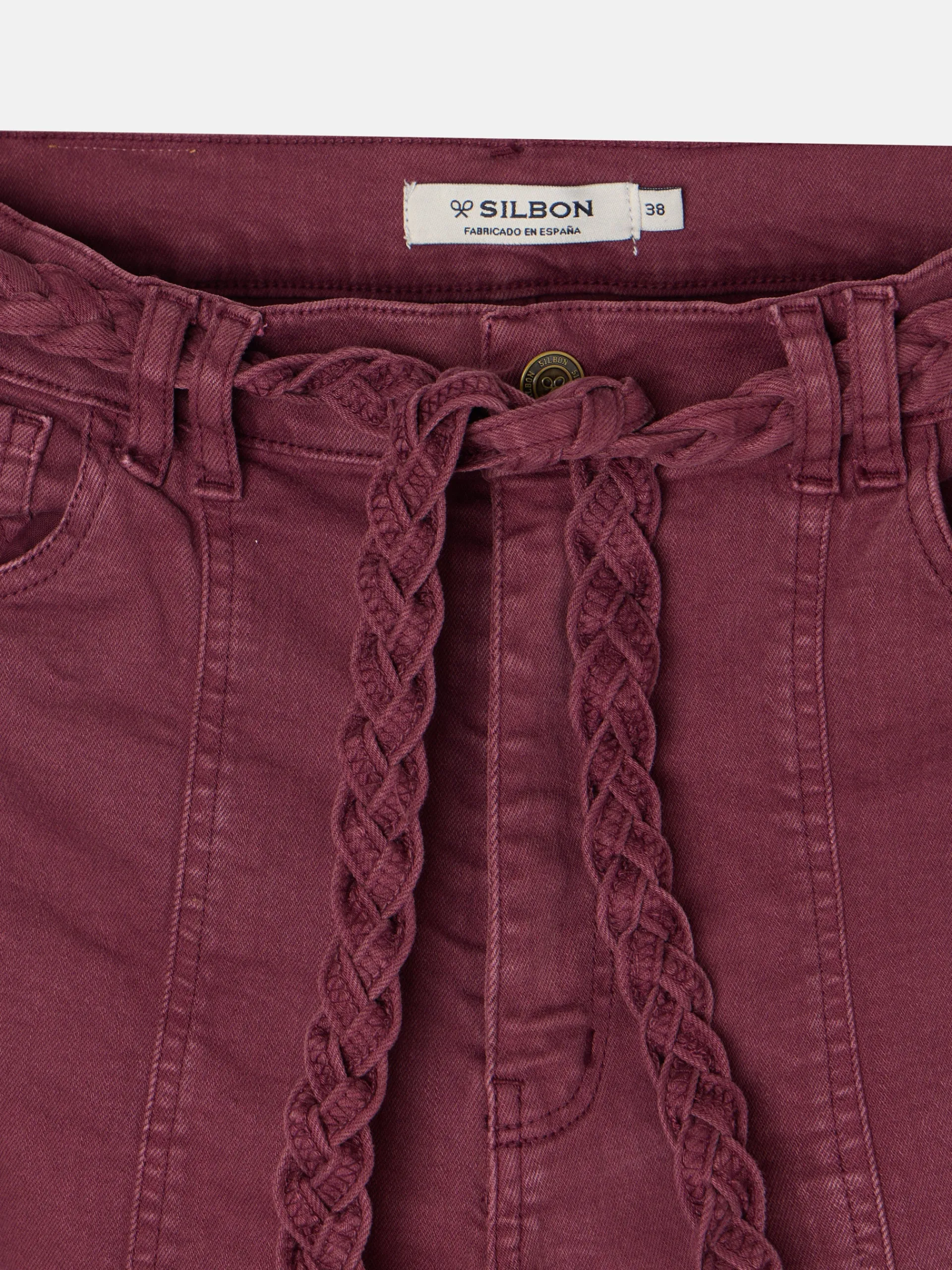 Silbon Pantalones-Pantalon denim cinturon trenza Granate