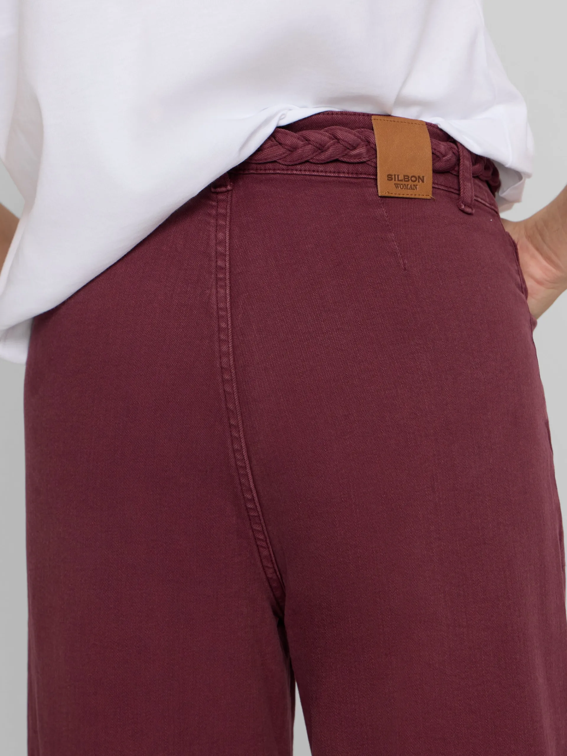 Silbon Pantalones-Pantalon denim cinturon trenza Granate