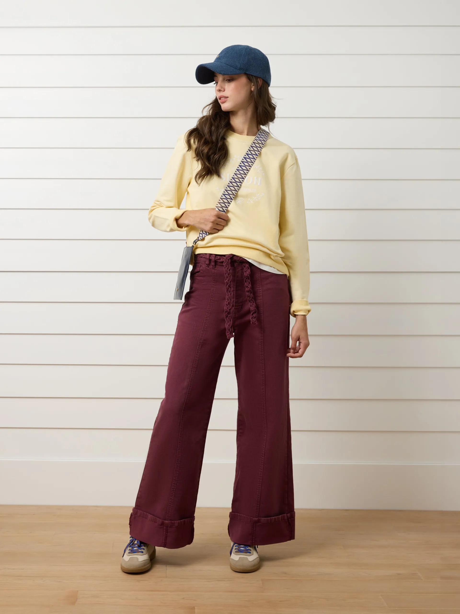 Silbon Pantalones-Pantalon denim cinturon trenza Granate