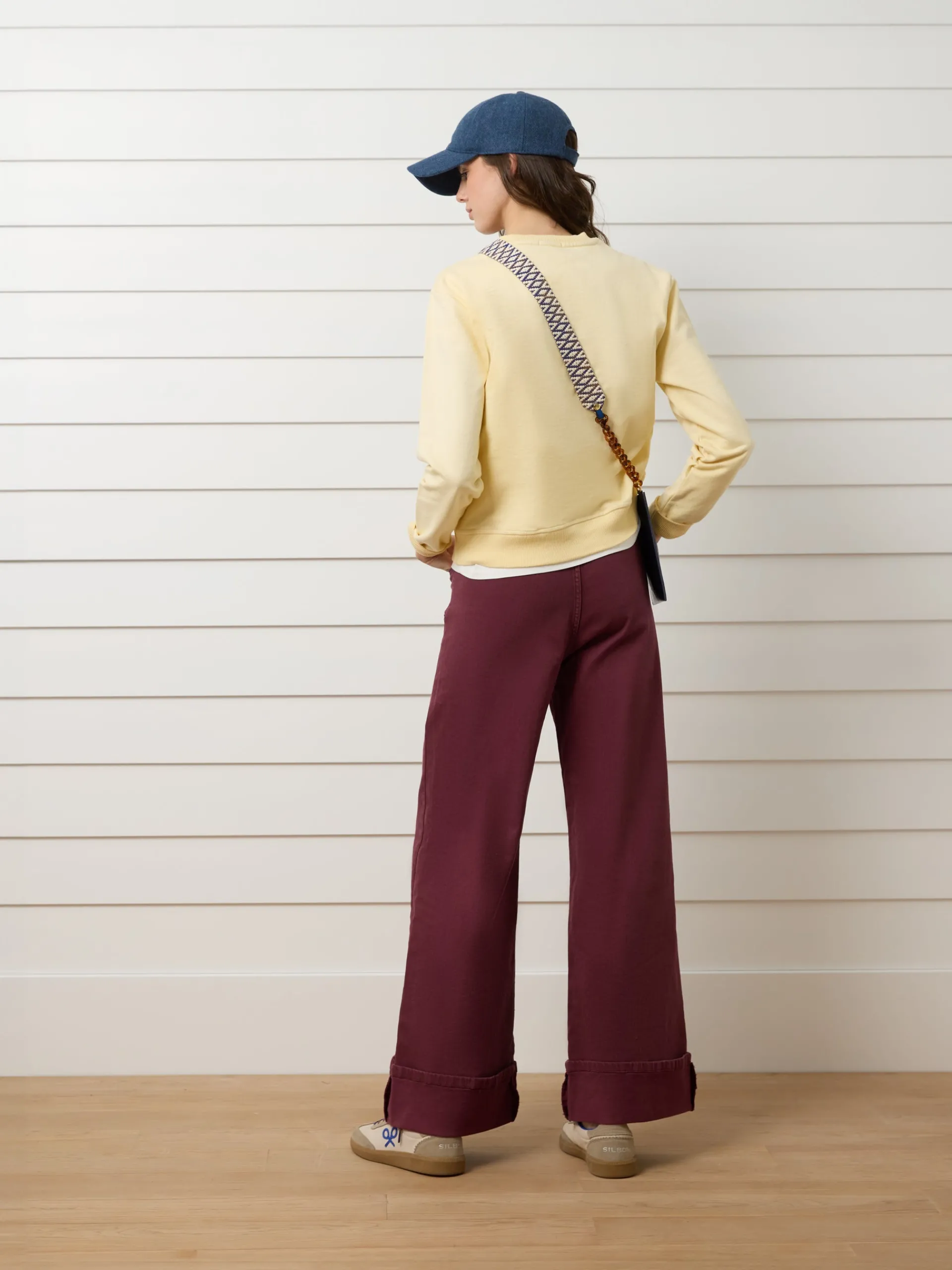 Silbon Pantalones-Pantalon denim cinturon trenza Granate