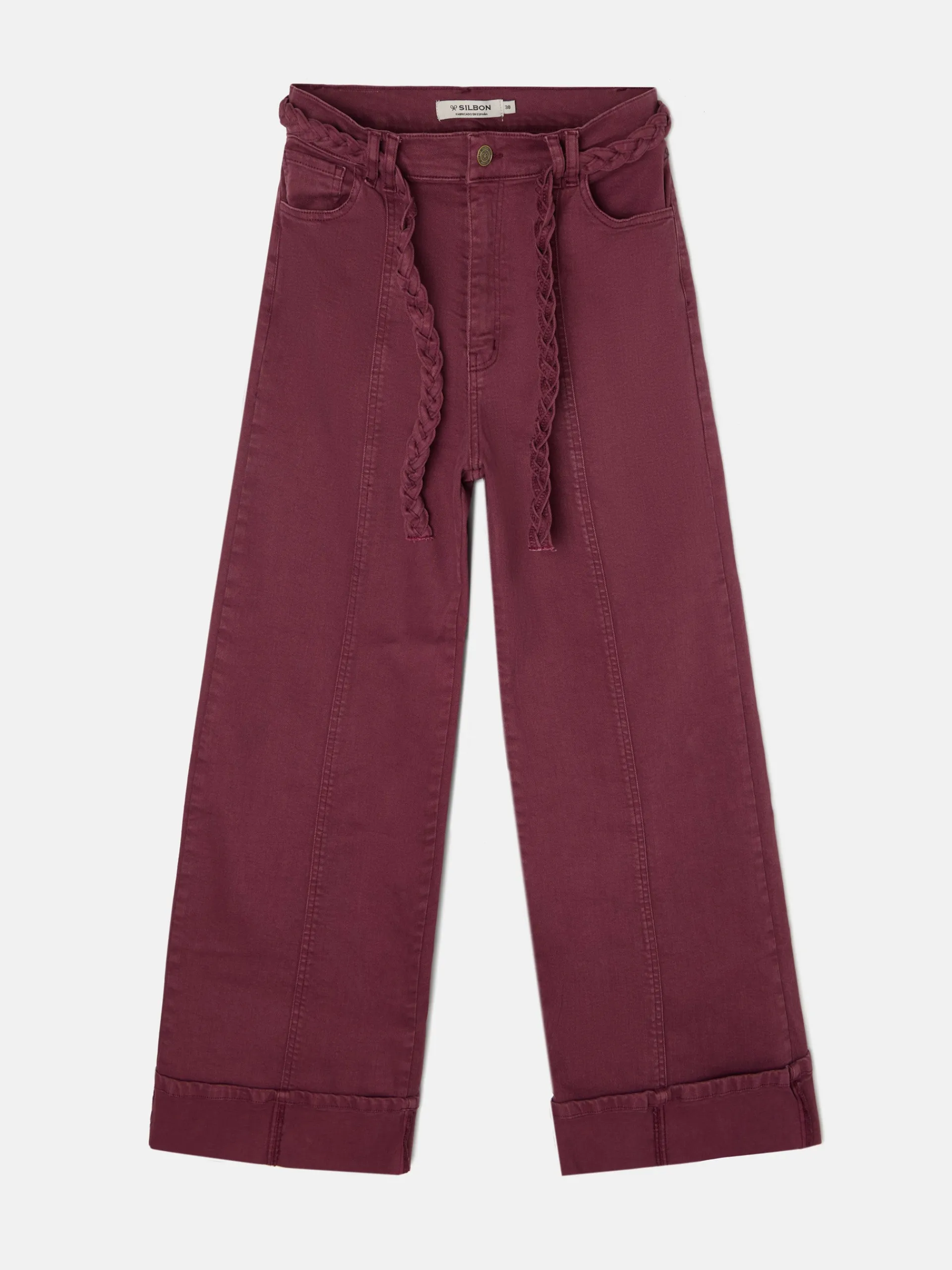 Silbon Pantalones-Pantalon denim cinturon trenza Granate