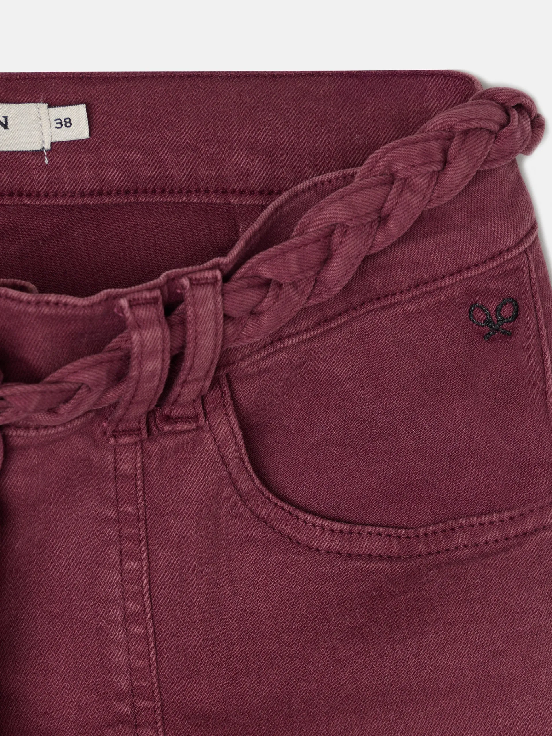 Silbon Pantalones-Pantalon denim cinturon trenza Granate
