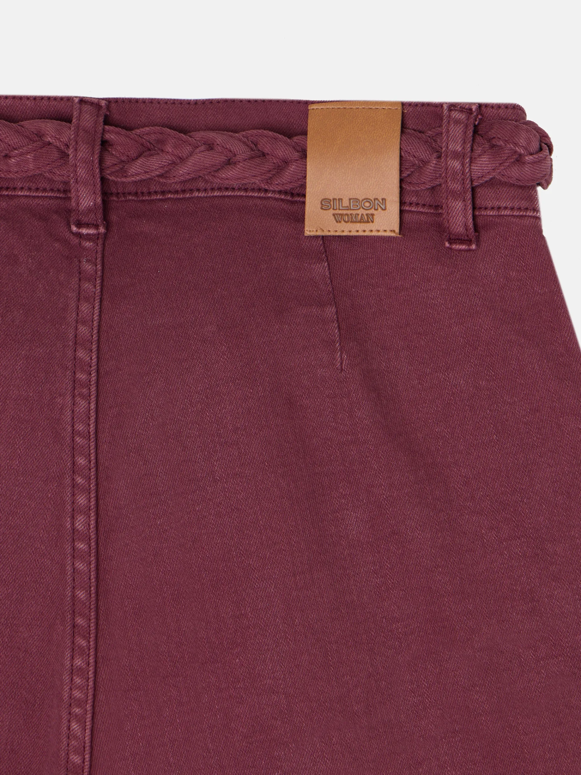 Silbon Pantalones-Pantalon denim cinturon trenza Granate