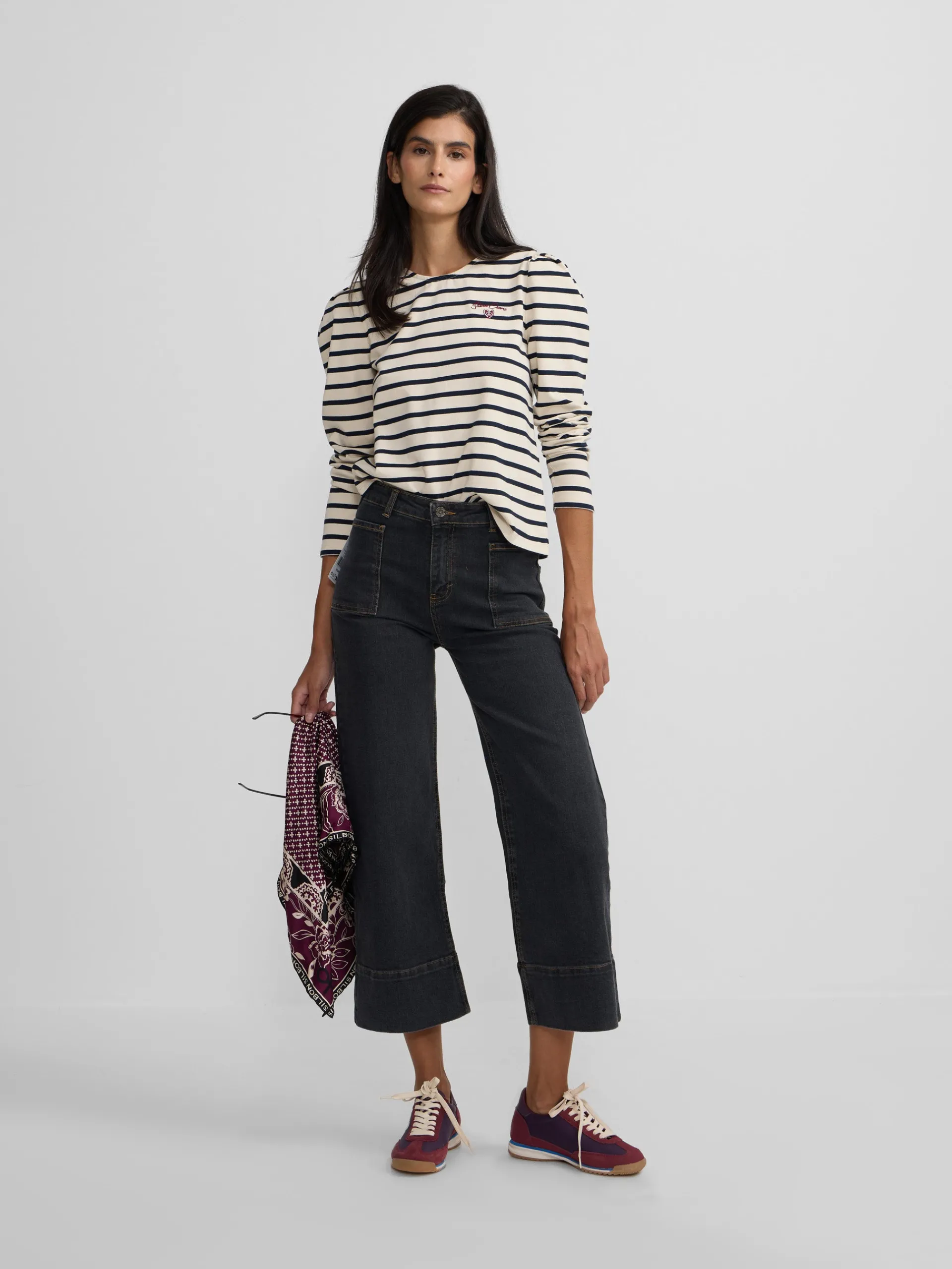 Silbon Pantalones-Pantalon denim espiga estampado Gris