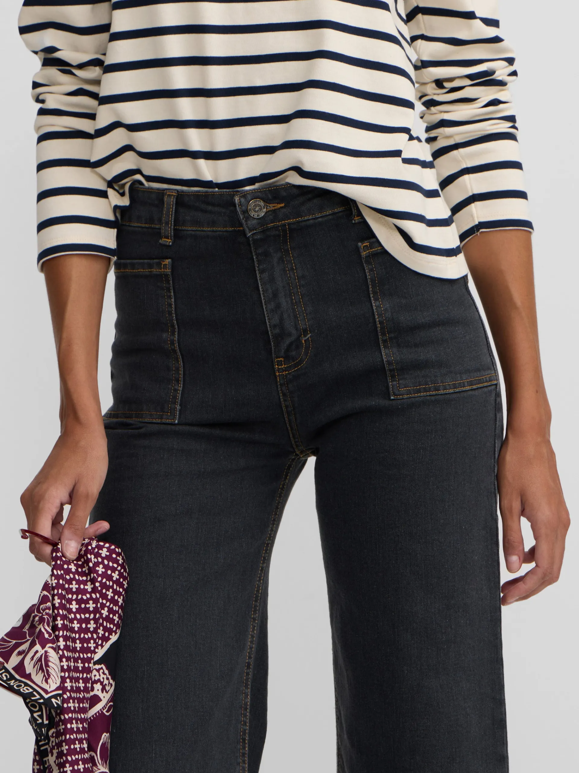 Silbon Pantalones-Pantalon denim espiga estampado Gris