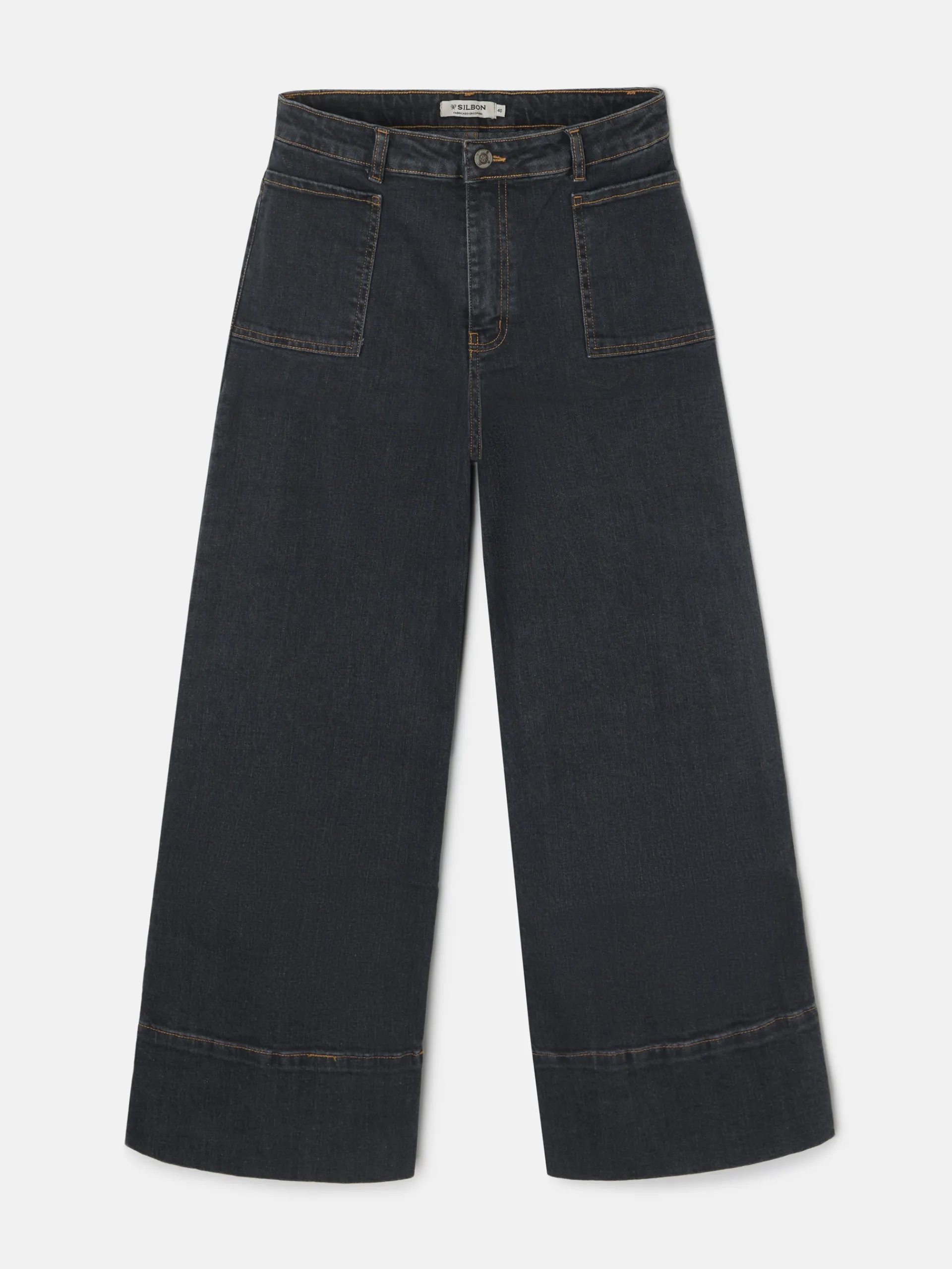 Silbon Pantalones-Pantalon denim espiga estampado Gris