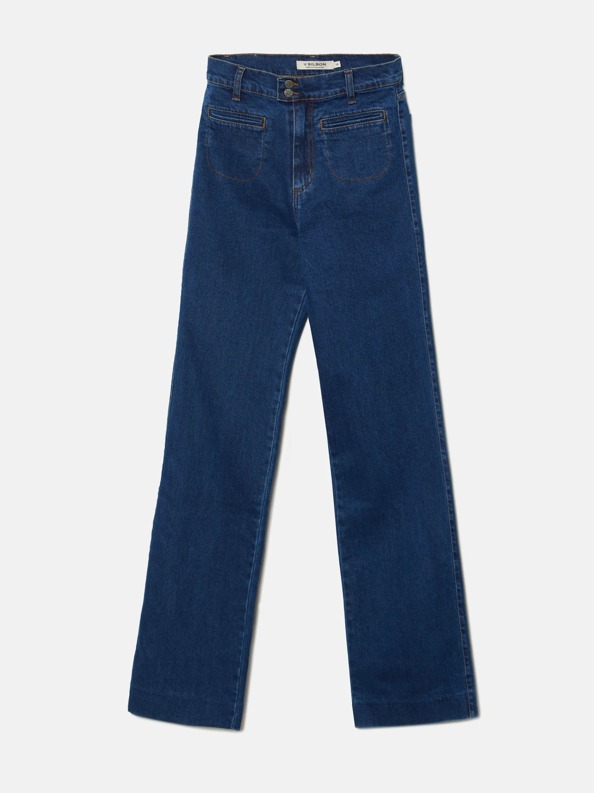 Silbon Pantalones-Pantalon denim flare bolsillos Azul