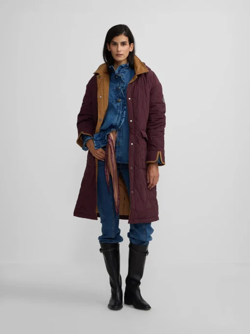 Silbon Abrigos Y Exterior-Parka larga acolchada detalles pana Burdeos