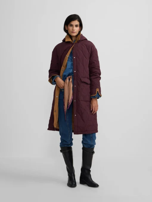 Silbon Abrigos Y Exterior-Parka larga acolchada detalles pana Burdeos