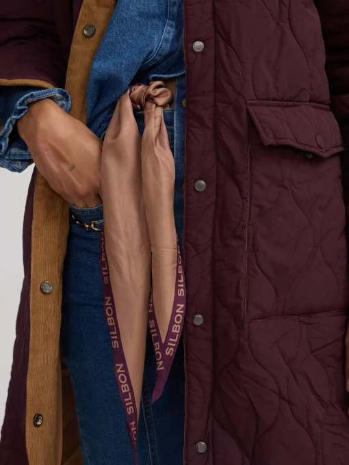 Silbon Abrigos Y Exterior-Parka larga acolchada detalles pana Burdeos