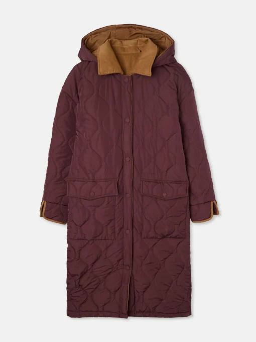 Silbon Abrigos Y Exterior-Parka larga acolchada detalles pana Burdeos