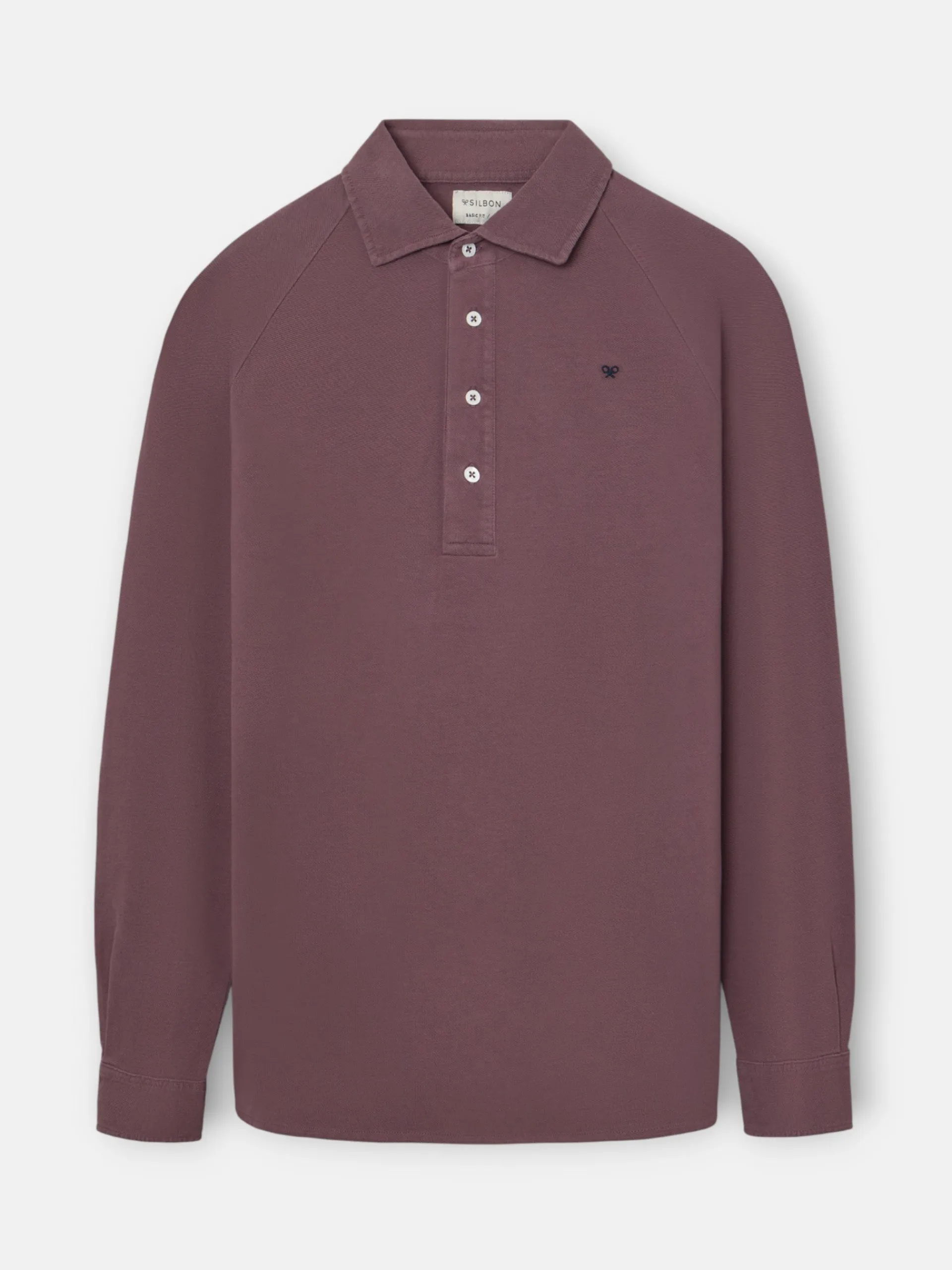 Silbon Smart Casual·Polos-Polo liso manga larga ranglan Burdeos