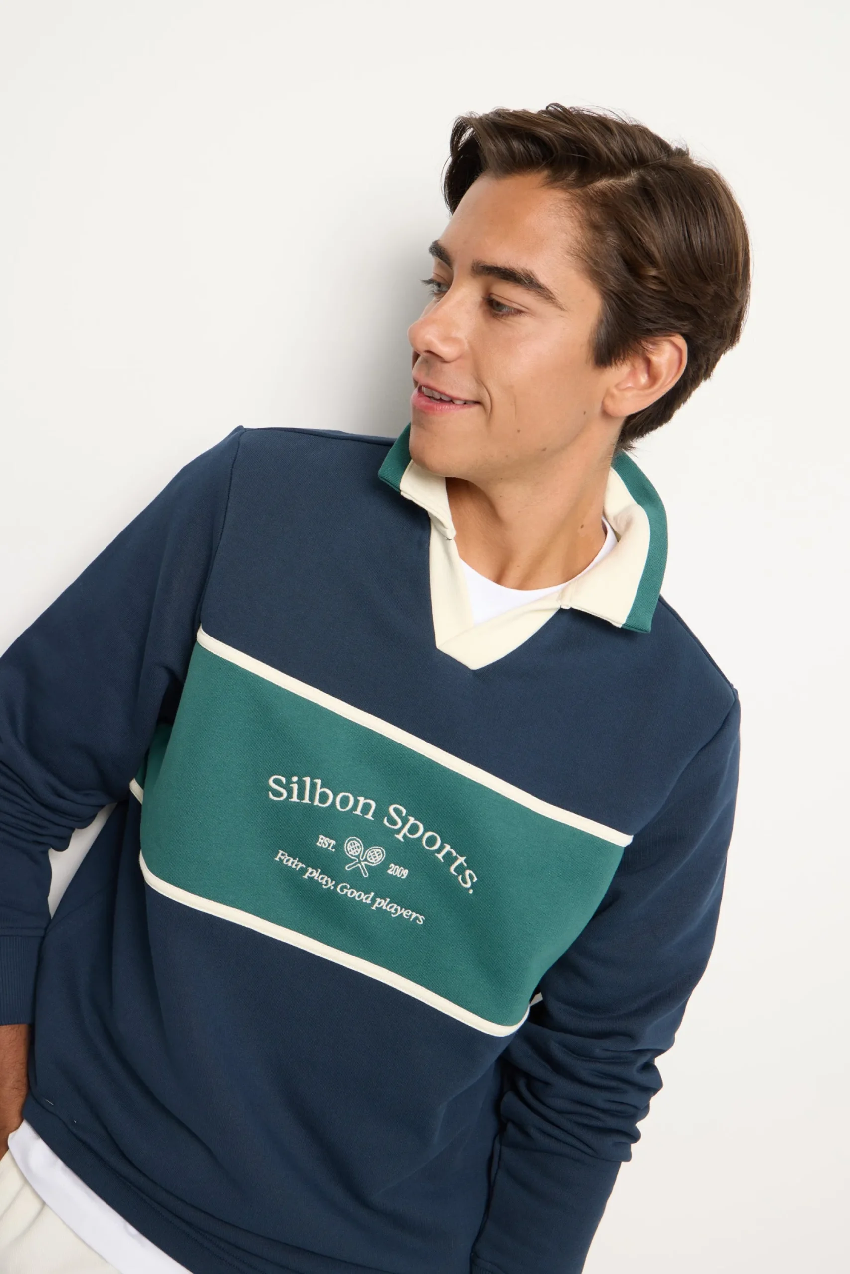 Silbon Sudaderas|Smart Casual·Sudaderas-Sudadera cuello polo sports Marino