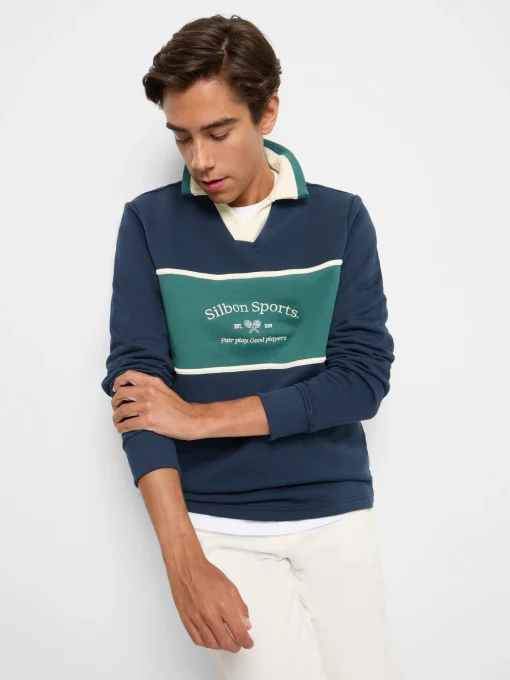 Silbon Sudaderas|Smart Casual·Sudaderas-Sudadera cuello polo sports Marino