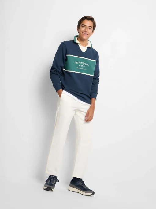 Silbon Sudaderas|Smart Casual·Sudaderas-Sudadera cuello polo sports Marino