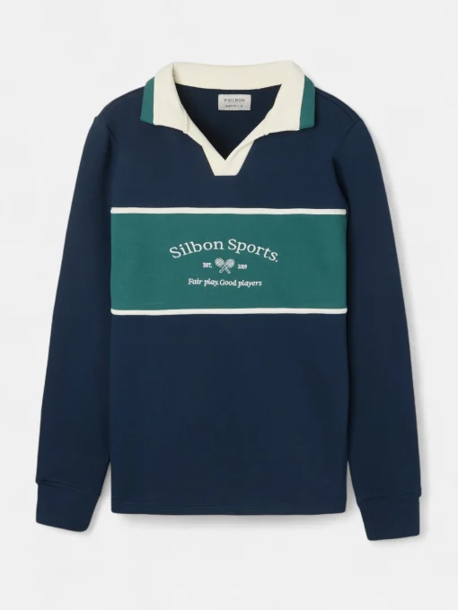 Silbon Sudaderas|Smart Casual·Sudaderas-Sudadera cuello polo sports Marino