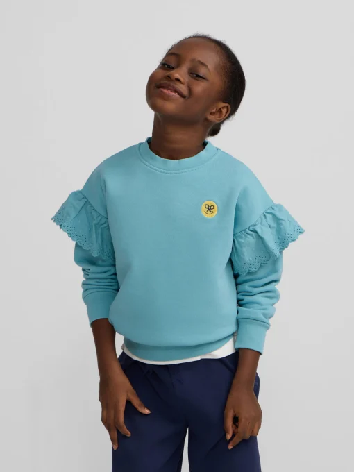 Silbon Sudaderas-Sudadera girl detalles mangas Celeste