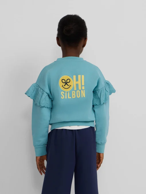 Silbon Sudaderas-Sudadera girl detalles mangas Celeste