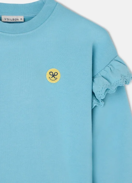 Silbon Sudaderas-Sudadera girl detalles mangas Celeste