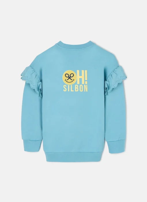 Silbon Sudaderas-Sudadera girl detalles mangas Celeste