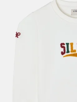 Silbon Sudaderas-Sudadera girl letras cruda Blanca