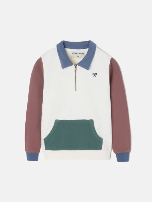 Silbon Sudaderas-Sudadera kids media cremallera multicolor Blanco