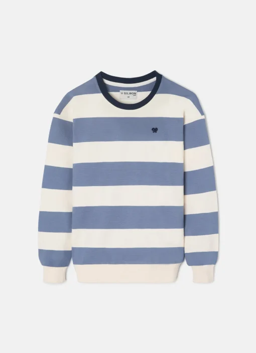 Silbon Sudaderas-Sudadera kids rayas anchas es Azul