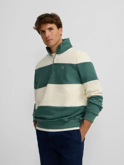 Silbon Smart Casual·Sudaderas-Sudadera media cremallera raya ancha Verde