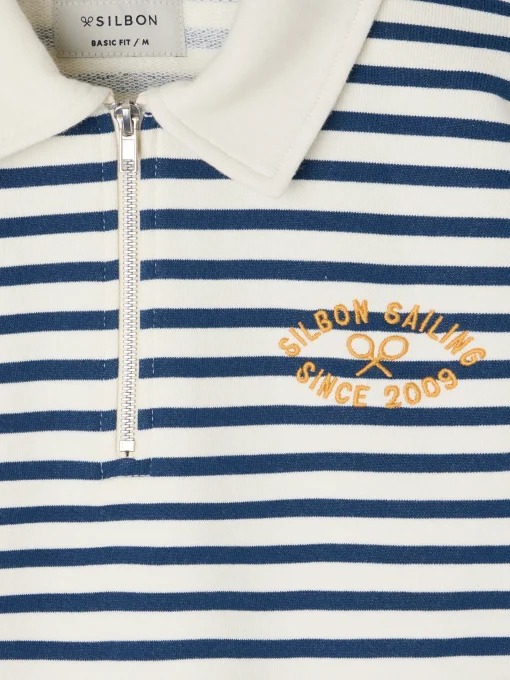 Silbon Smart Casual·Sudaderas-Sudadera media cremallera raya media azul marino Azul marino