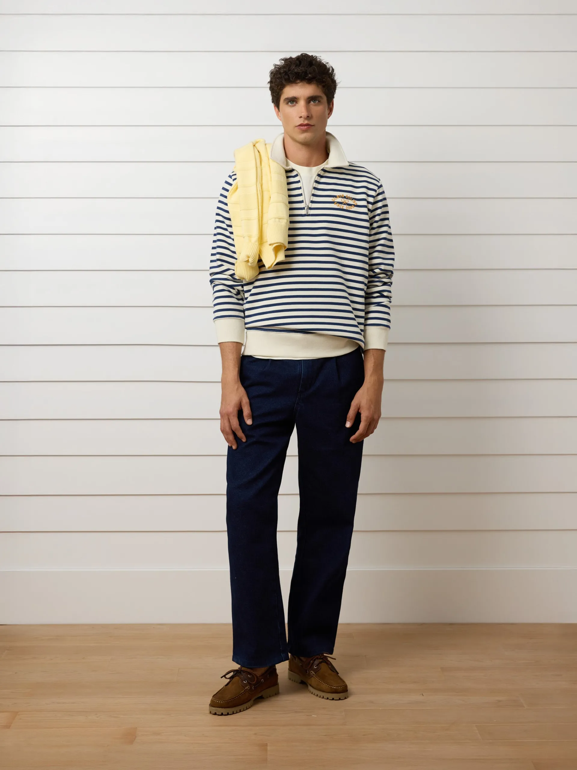 Silbon Smart Casual·Sudaderas-Sudadera media cremallera raya media azul marino Azul marino