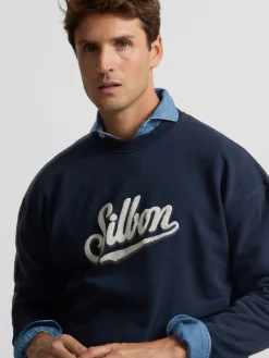 Silbon Smart Casual·Sudaderas-Sudadera relaxed fit retro azul marino Azul marino