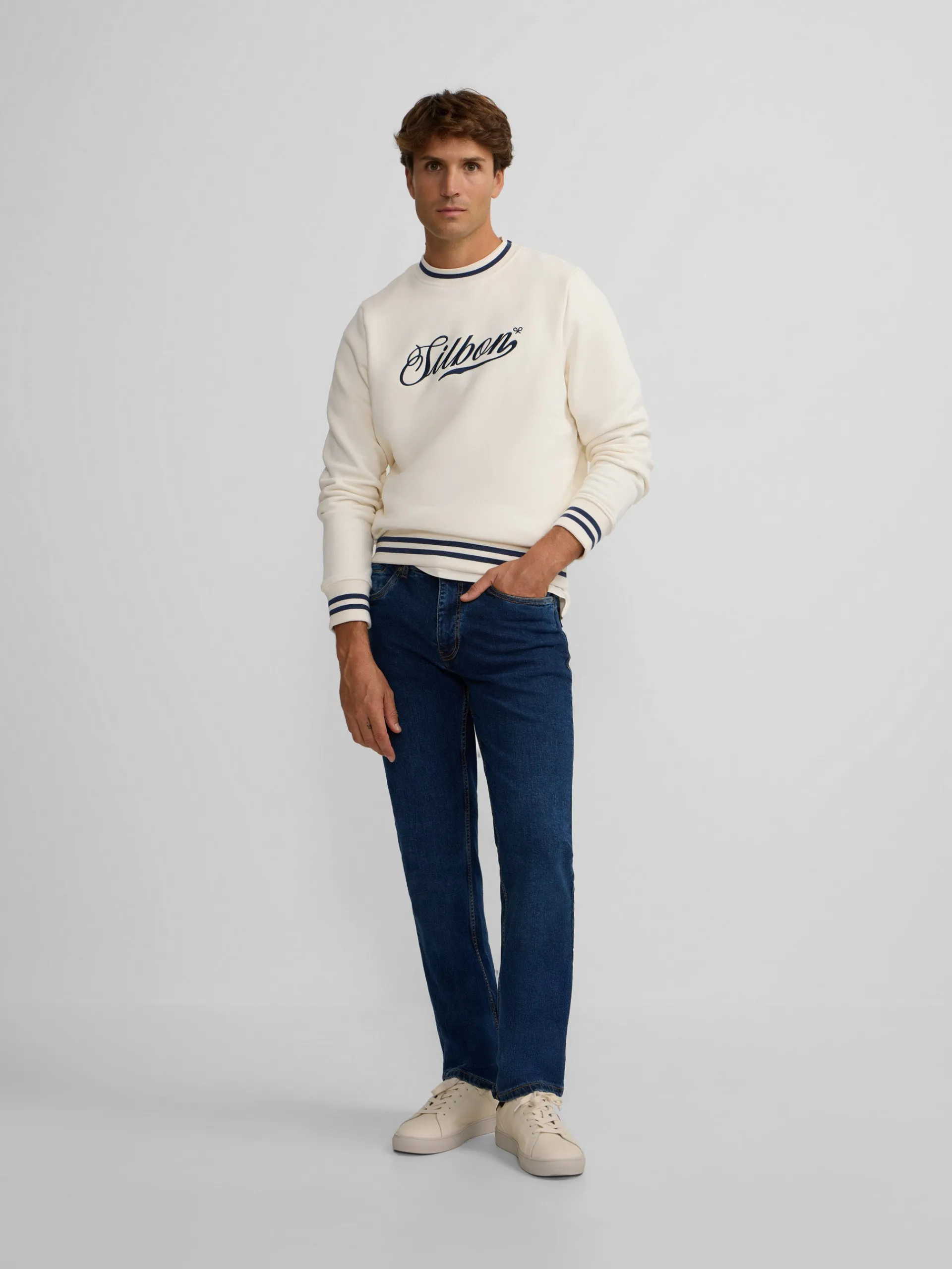 Silbon Smart Casual·Sudaderas-Sudadera retro lettering Crema