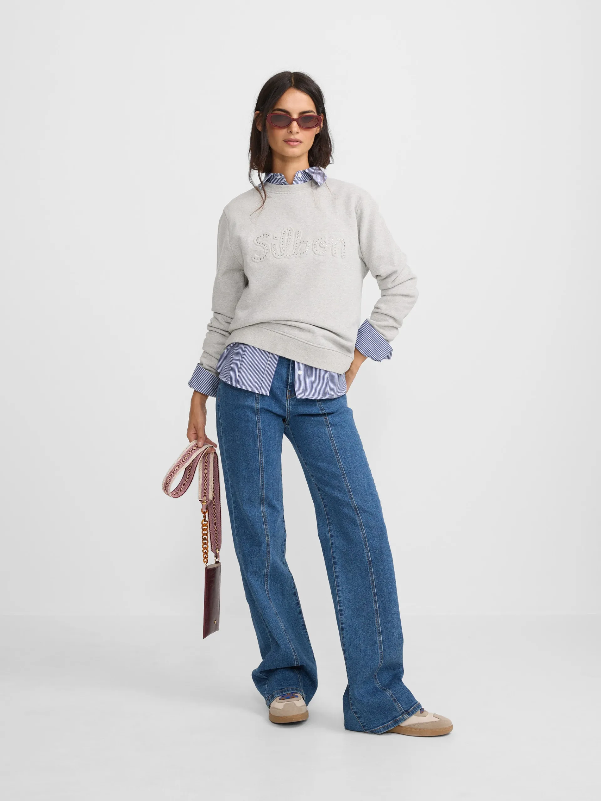 Silbon Sudaderas-Sudadera woman tachas Gris