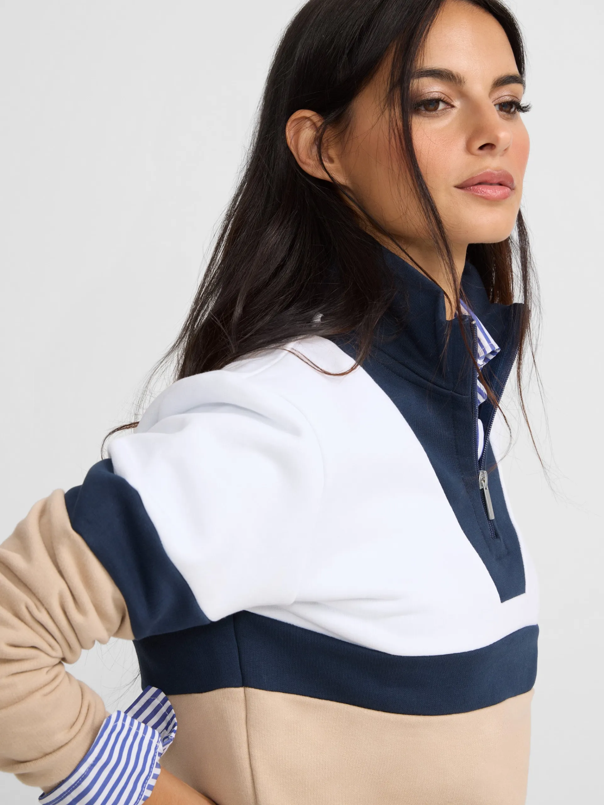 Silbon Sudaderas-Sudadera woman tricolor azul marino y beige Negro y beige