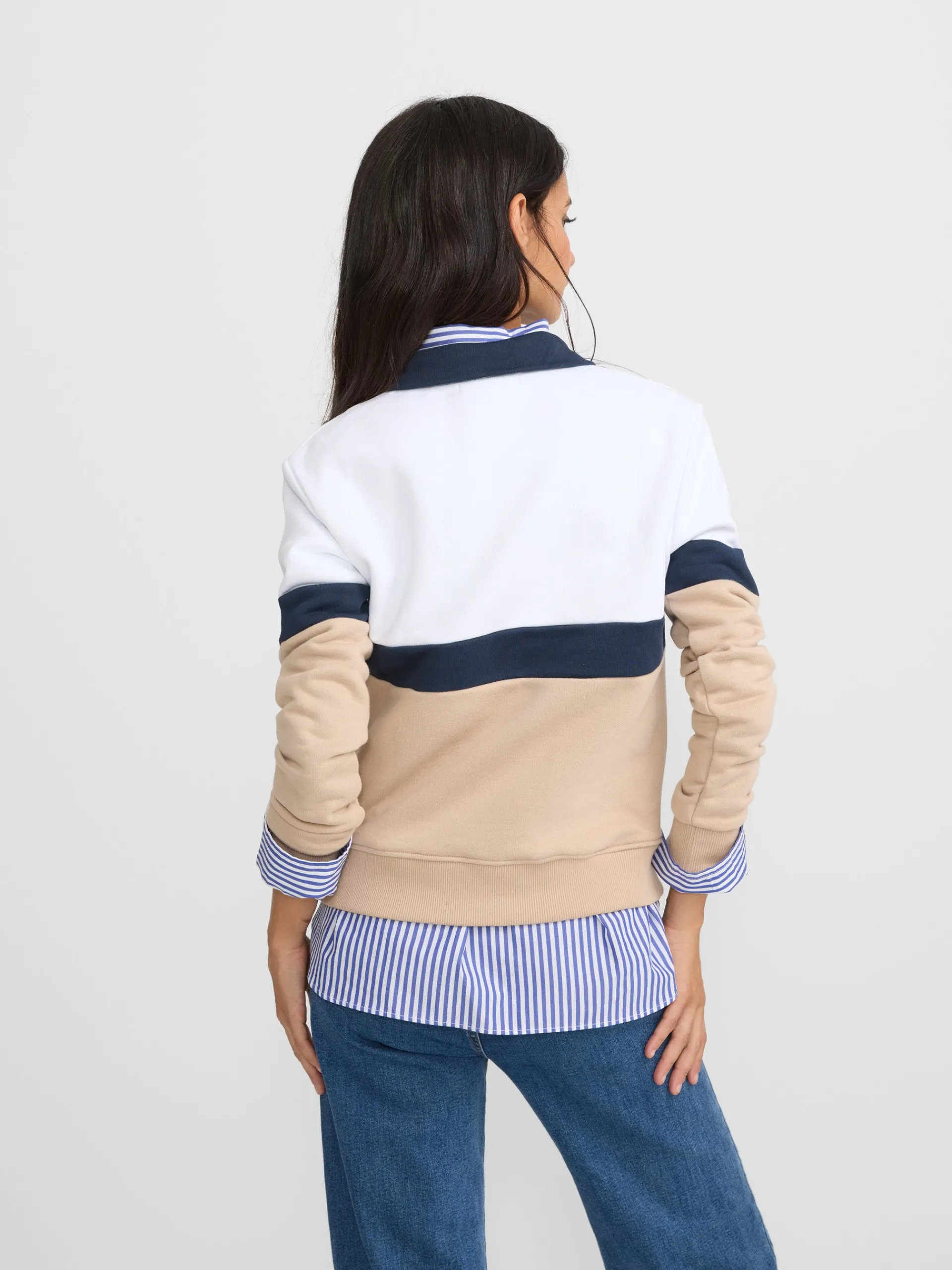 Silbon Sudaderas-Sudadera woman tricolor azul marino y beige Negro y beige