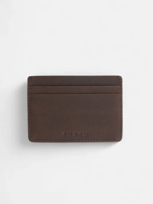 Silbon Pequeña Marroquinería·Carteras Y Tarjeteros-Tarjetero piel tejido cuadros Marron